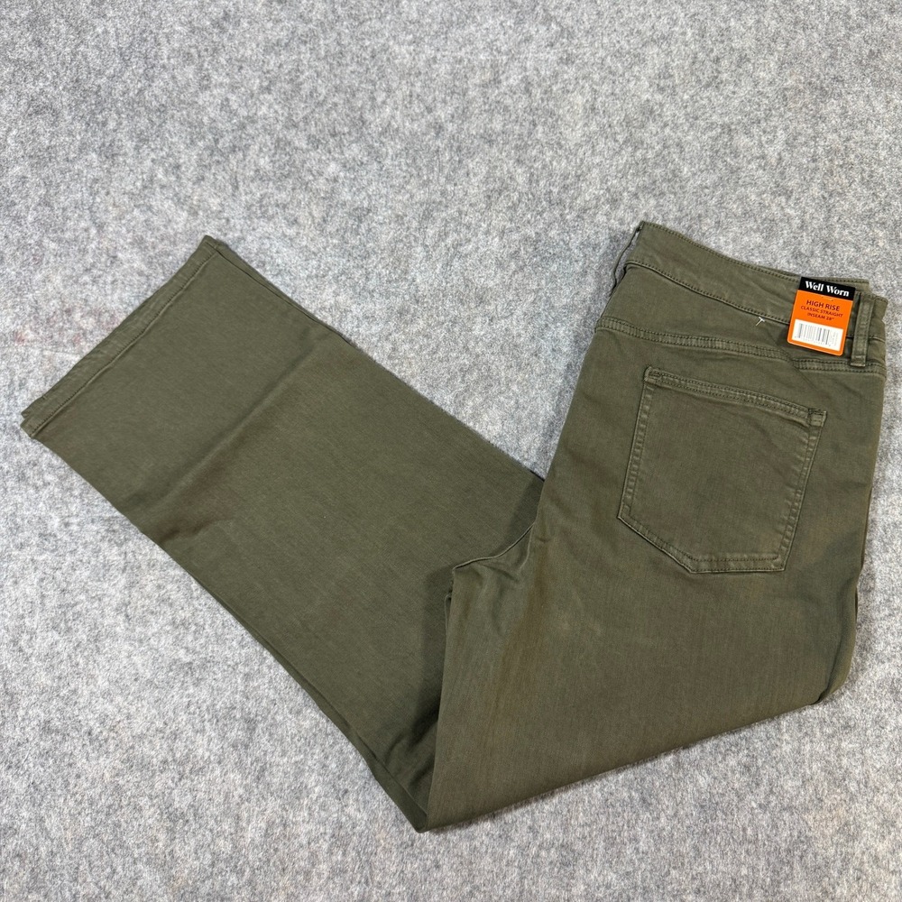 Well Worn Womens Olive Green High Rise Classic Straight Leg Pants Size 16/36 NWT